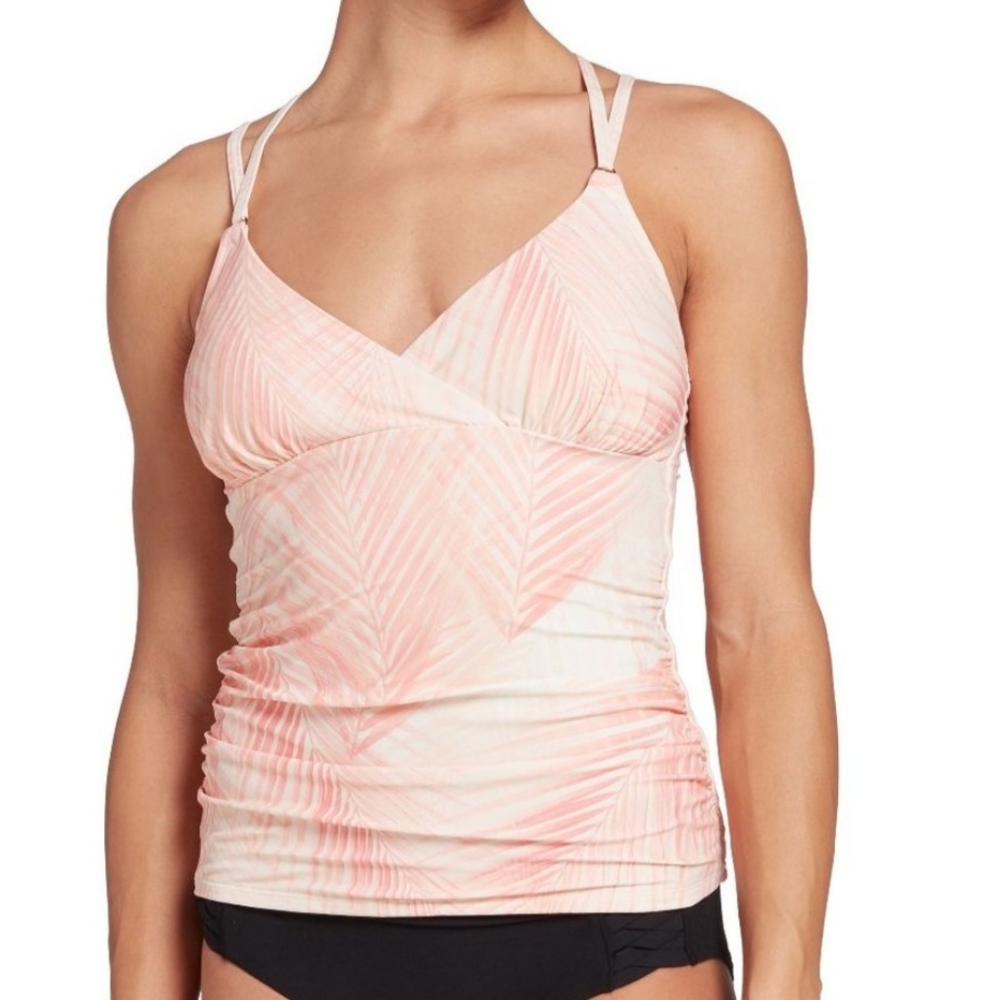 Calia Pink Palm Print Tankini Top Medium